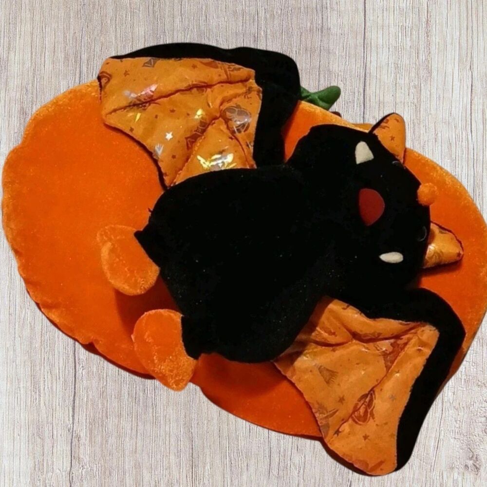 Sugarloaf Halloween Plush Bat on Pumpkin Wall Door Hanging Decor Seasonal